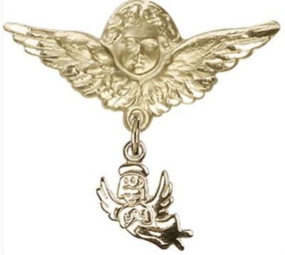 Large Angel Baby Pin with Guardian Angel Charm, 14kt Gold Filled, # 66894