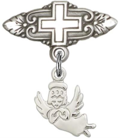 Baby Pin with Guardian Angel Charm, Sterling Silver, # 66899