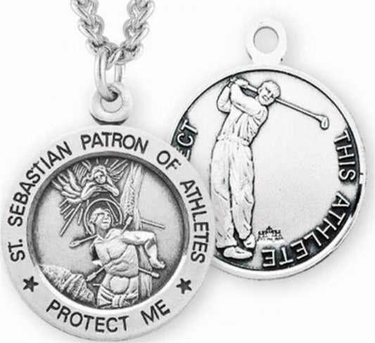 Sterling 7/8" St. Sebastian / Golf Medal, Your Choice of Chain, # 6690