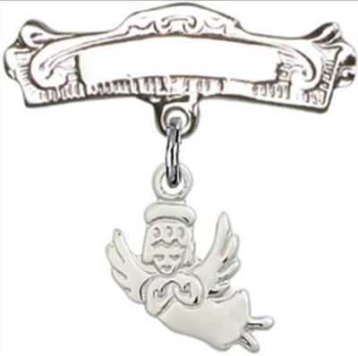 Baby Pin with Guardian Angel Charm, Sterling Silver, # 66902