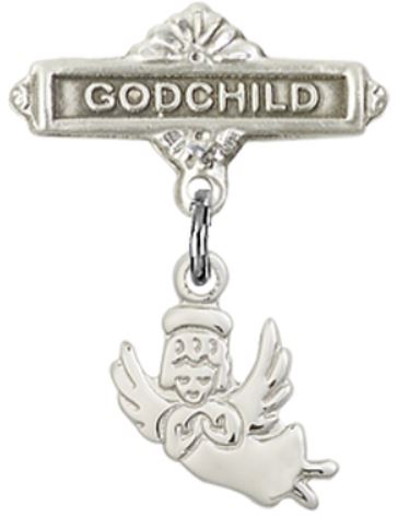 Godchild Baby Pin with Guardian Angel Charm, Sterling Silver, # 66905