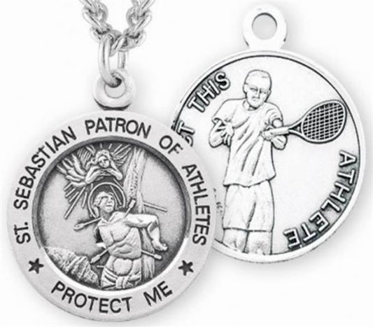 Sterling 7/8" St. Sebastian / Tennis Medal, Your Choice of Chain, # 6691