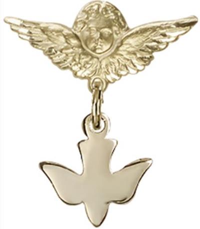 Small Angel Baby Pin with Holy Spirit, Solid 14kt Gold, # 66914