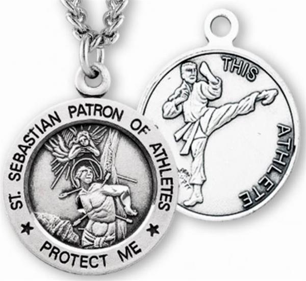 Sterling 7/8" St. Sebastian / Martial Arts Medal, Your Choice of Chain, # 6692