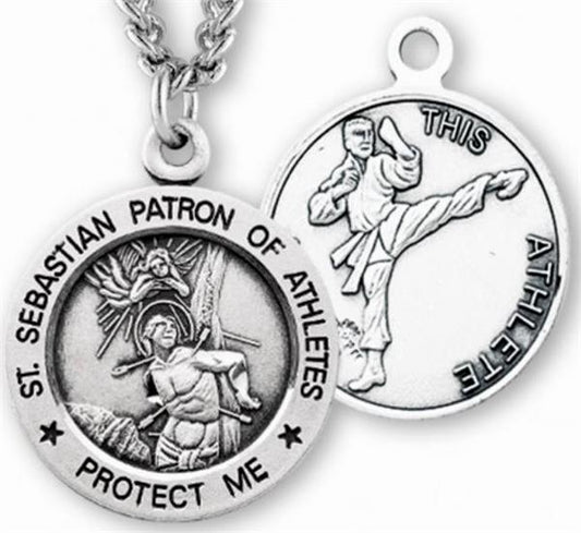 Sterling 7/8" St. Sebastian / Martial Arts Medal, Your Choice of Chain, # 6692