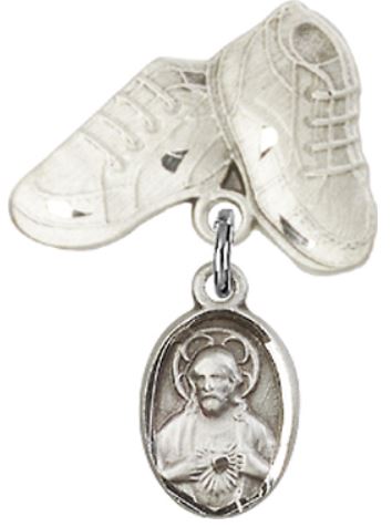 Baby Boots Baby Pin with Scapular Charm, Sterling Silver, # 66930