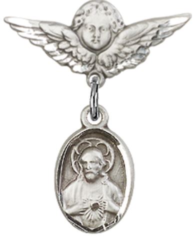Small Angel Baby Pin with Scapular Charm, Sterling Silver, # 66933