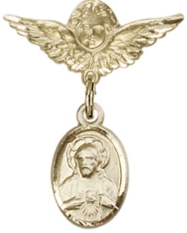 Small Angel Baby Pin with Scapular Charm, 14kt Gold Filled, # 66934