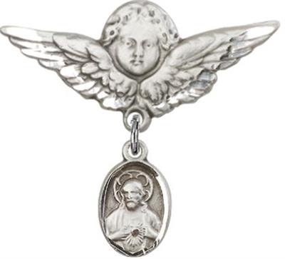 Large Angel Baby Pin with Scapular Charm, Sterling Silver, # 66936