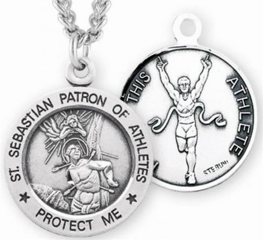 Sterling 7/8" St. Sebastian / Track Medal, Your Choice of Chain, # 6693