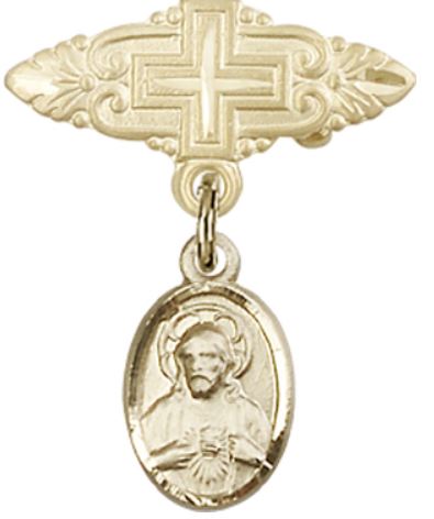 Baby Pin with Scapular Charm, Solid 14kt Gold, # 66944