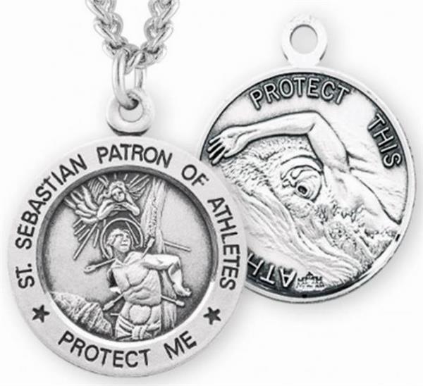 Sterling 7/8" St. Sebastian / Swimming Medal, Your Choice of Chain, # 6694