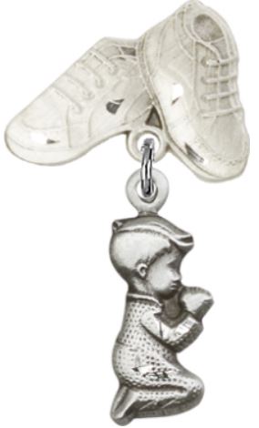 Baby Boots Pin with Baby Boy Charm, Sterling Silver, # 66951