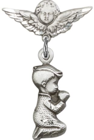 Small Angel Pin with Baby Boy Charm, Sterling Silver, # 66954