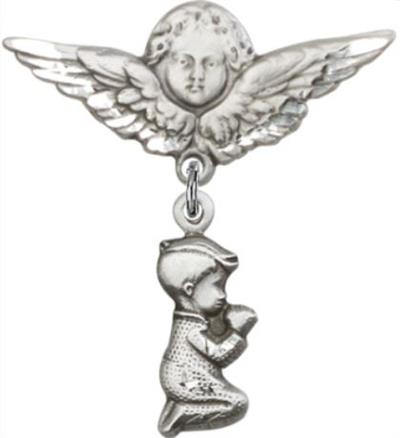 Large Angel Pin with Baby Boy Charm, Sterling Silver, # 66957