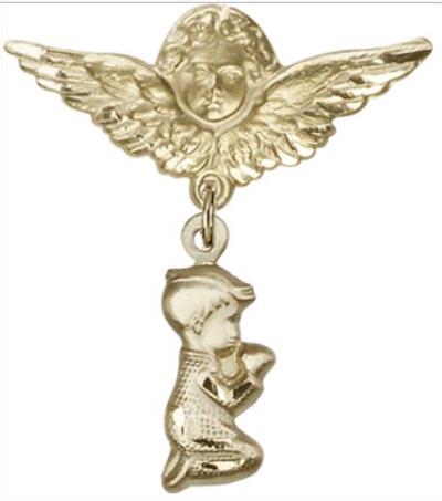 Large Angel Pin with Baby Boy Charm, Solid 14kt Gold, # 66959