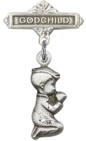 Godchild Baby Pin with Baby Boy Charm, Sterling Silver, # 66969