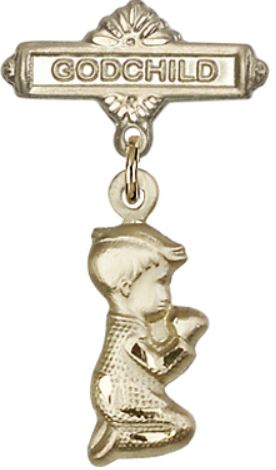 Godchild Baby Pin with Baby Boy Charm, Solid 14kt Gold, # 66971
