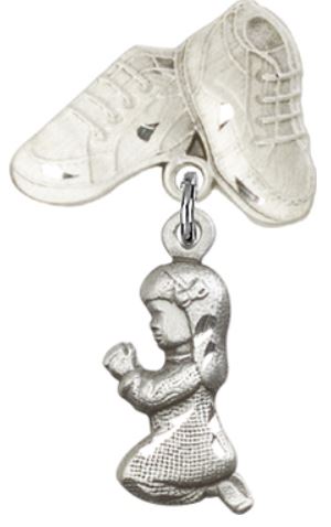 Baby Boots Pin with Baby Girl Charm, Sterling Silver, # 66973