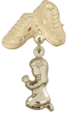 Baby Boots Pin with Baby Girl Charm, 14kt Gold Filled, # 66974