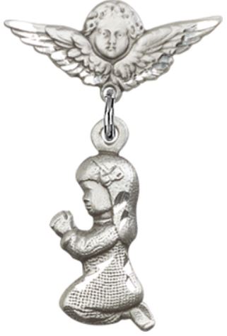 Small Angel Pin with Baby Girl Charm, Sterling Silver, # 66976