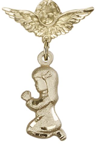 Small Angel Pin with Baby Girl Charm, Solid 14kt Gold, # 66978