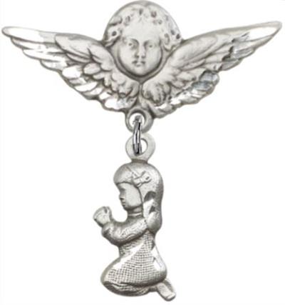 Large Angel Pin with Baby Girl Charm, Sterling Silver, # 66979