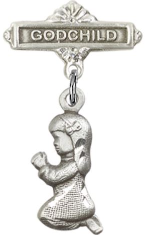 Godchild Baby Pin with Baby Girl Charm, Sterling Silver, # 66991