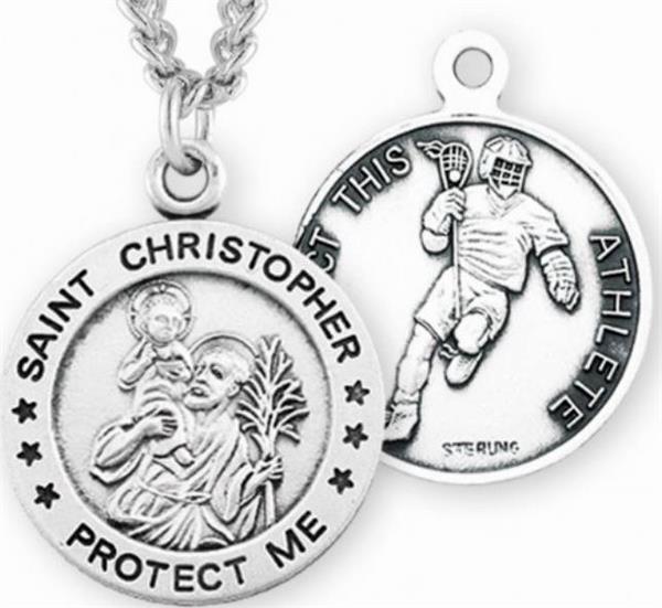 Sterling 7/8" St. Sebastian / Lacrosse Medal, Your Choice of Chain, # 6699