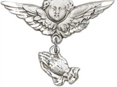 Large Angel Pin with Praying Hands Charm, Sterling Silver, # 67000