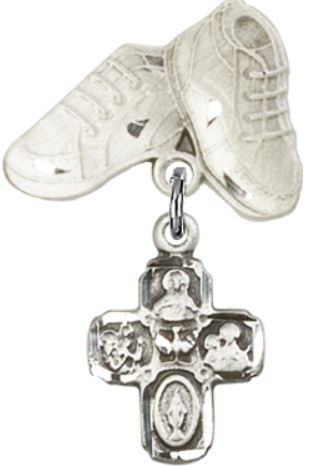 Baby Boots Pin with 4-Way Charm, Sterling Silver, # 67015