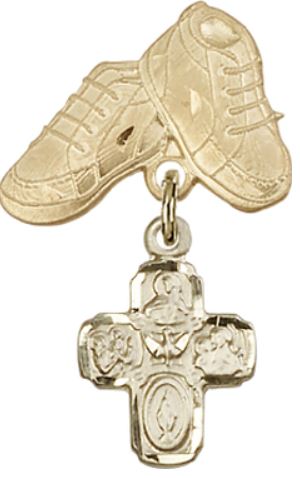 Baby Boots Pin with 4-Way Charm, Solid 14kt Gold, # 67017