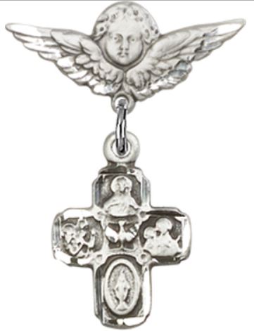 Small Angel Pin with 4-Way Charm, Sterling Silver, # 67018
