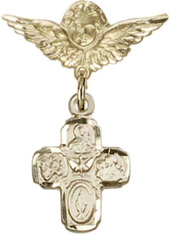 Small Angel Pin with 4-Way Charm, Solid 14kt Gold, # 67020