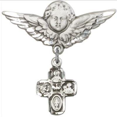 Large Angel Pin with 4-Way Charm, Sterling Silver, # 67021