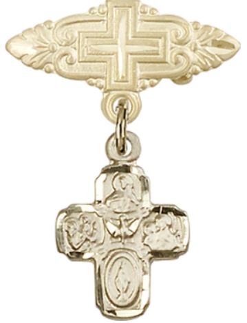 Baby Pin with 4-Way Charm, Solid 14kt Gold, # 67029