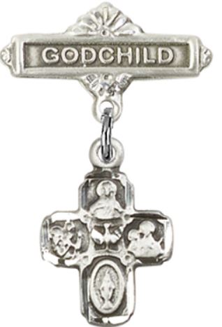 Godchild Baby Pin with 4-Way Charm, Sterling Silver, # 67033