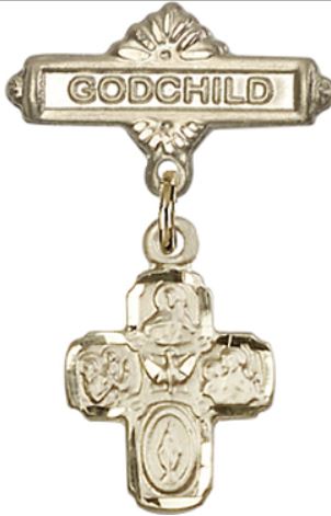 Godchild Baby Pin with 4-Way Charm, 14kt Gold Filled, # 67034