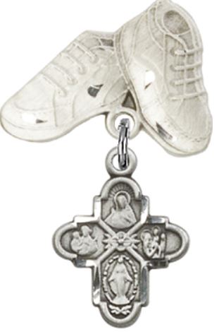 Baby Boots Pin with 4-Way Charm, Sterling Silver, # 67036