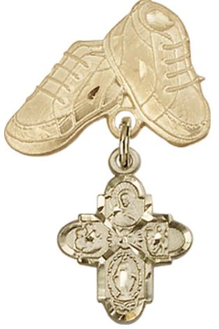 Baby Boots Pin with 4-Way Charm, Solid 14kt Gold, # 67038