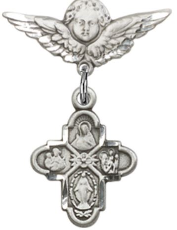 Small Angel Pin with 4-Way Charm, Sterling Silver, # 67039