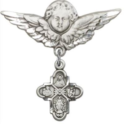 Large Angel Pin with 4-Way Charm, Sterling Silver, # 67042