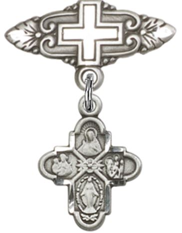 Baby Pin with 4-Way Charm, Sterling Silver, # 67048