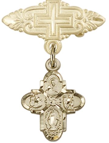 Baby Pin with 4-Way Charm, Solid 14kt Gold, # 67050