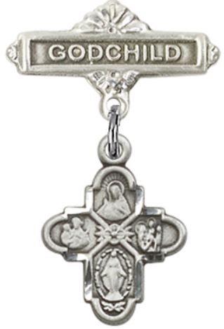 Godchild Baby Pin with 4-Way Charm, Sterling Silver, # 67054