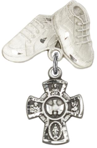 Baby Boots Pin with 4-Way Charm, Sterling Silver, # 67057