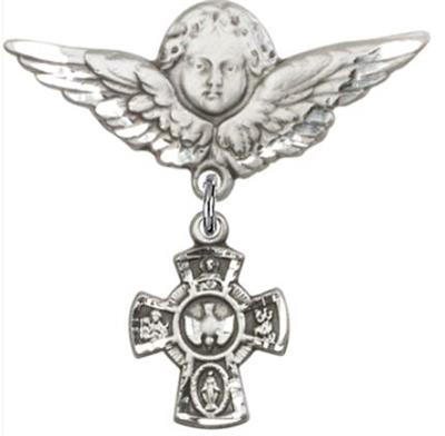 Large Angel Pin with 4-Way Charm, Sterling Silver, # 67063