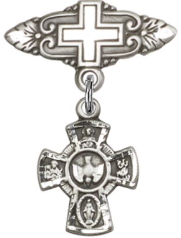 Baby Pin with 4-Way Charm, Sterling Silver, # 67069