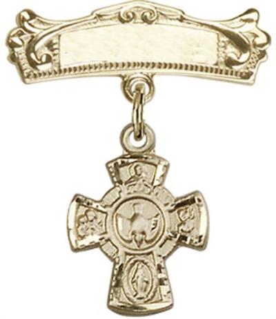 Baby Pin with 4-Way Charm, Solid 14kt Gold, # 67074