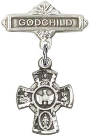 Godchild Baby Pin with 4-Way Charm, Sterling Silver, # 67075